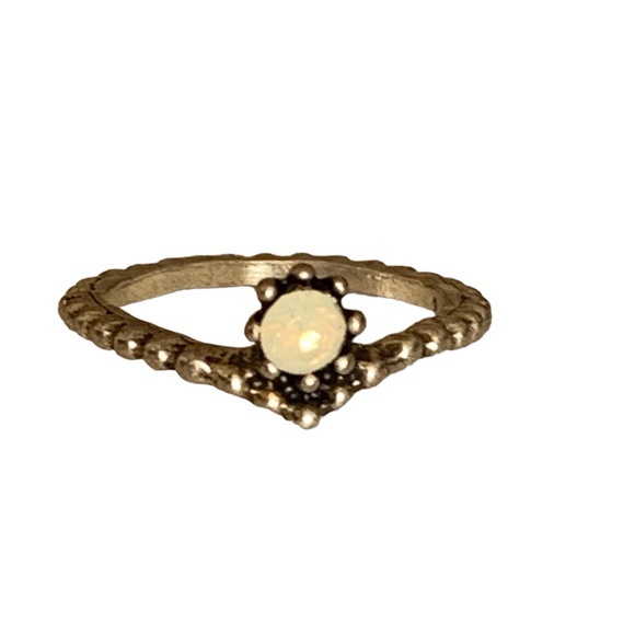 Simulated Opal Antiqued Silver Fashion Stacking Ring Woman’s Costume Jewelry - Picture 3 of 5